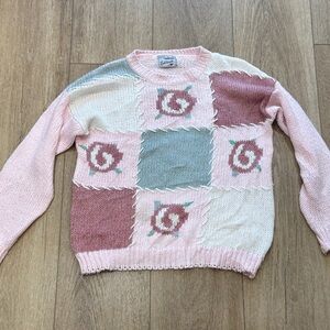 Patchwork Floral Sweater - Pink, Cream, and Gray